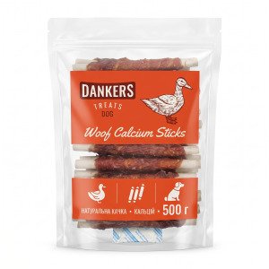 Ласощі для собак Dankers «Woof Calcium Sticks» (Кальцієві палички з качиним м'ясом, 500 г)