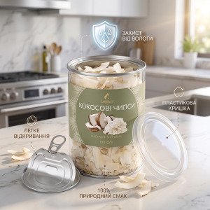 Кокосові чипси натуральні сушені Їжеко (слайси без цукру), 100 г у банці Easy Open