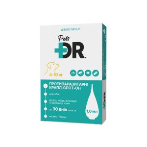 Краплі DR.Pets протипаразитарні спот-он від бліх та кліщів для собак від 4 до 10 кг