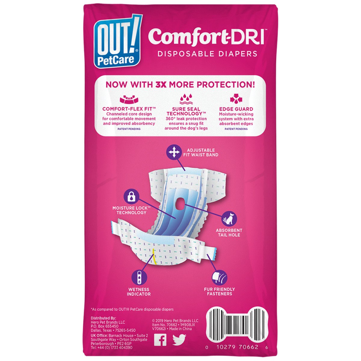Одноразові гігієнічні підгузки для собак (сук) з принтом OUT! Comfort-Dri Fashion Diapers XS/S, 16 шт.