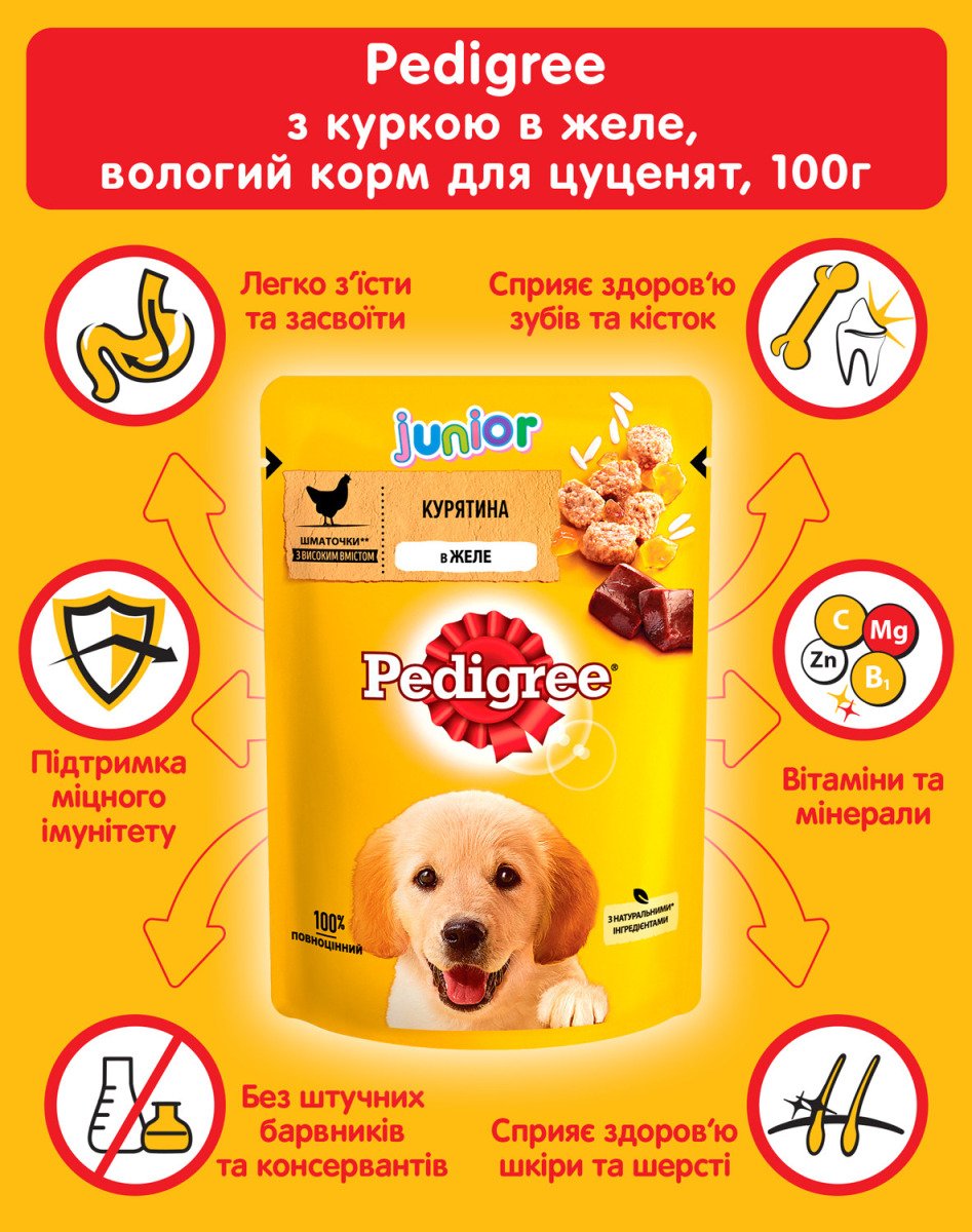 Pedigree Puppy Junior Паучі Для Собак Курка з Рисом у Желе 100 г