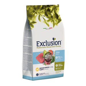  Сухий корм для цуценят середніх порід Exclusion Mediterraneo Puppy Tuna Medium Breed, 12 кг (з тунцем та рисом)