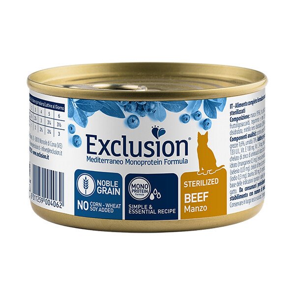 Вологий корм для дорослих стерилізованих котів Exclusion Mediterraneo Sterilized Cat Beef, 85 г (паштет із яловичиною)