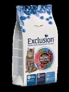 Сухий корм для дорослих котів Exclusion Mediterraneo Adult Cat Tuna, 12 кг (з тунцем)