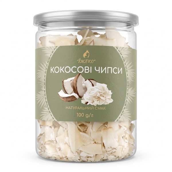 Кокосові чипси натуральні сушені Їжеко (слайси без цукру), 100 г у банці Easy Open