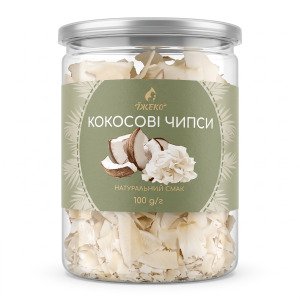 Кокосові чипси натуральні сушені Їжеко (слайси без цукру), 100 г у банці Easy Open