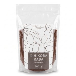 Фінікова кава Європейське село (напій з обсмажених кісточок фініків без кофеїну), 500 г у дой-паку із zip-застібкою