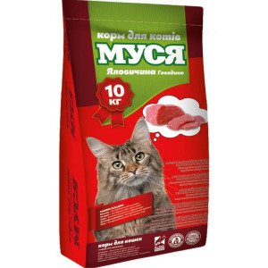 Сухий повнораціонний корм для дорослих котів Муся з яловичиною, 10 кг - O.L.KAR