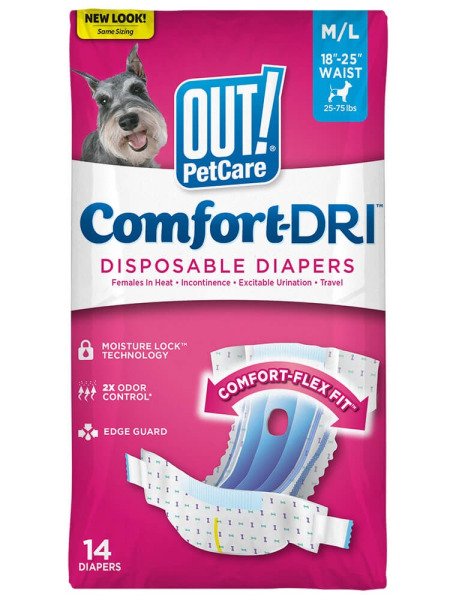 Одноразові гігієнічні підгузки для собак (сук) з принтом OUT! Comfort-Dri Fashion Diapers M/L, 14 шт.