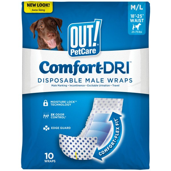 Одноразові гігієнічні підгузки-пояси для собак (кобелів) OUT! PetCare Comfort-Dri Male Wraps M/L, 10 шт.