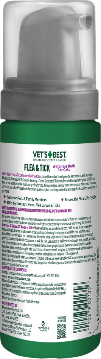 VET`S BEST Flea&Tick Waterless Bath for CATS Cottonspice 150 мл