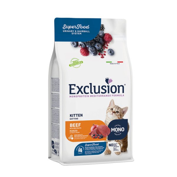 Сухий монопротеїновий корм для кошенят Exclusion Mediterraneo Monoprotein Kitten Beef (з яловичиною) 1.5 кг