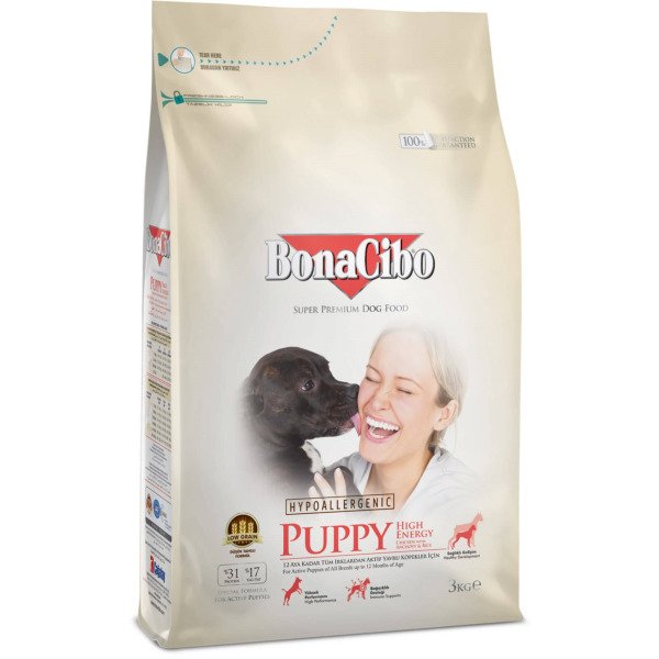 BonaCibo Puppy High Energy Chicken&Rice with Anchovy 3 kg