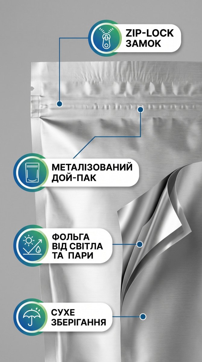 Особливості світлозахисного дой-паку 200 г із замком zip-lock для захисту кулінарного порошку матчі