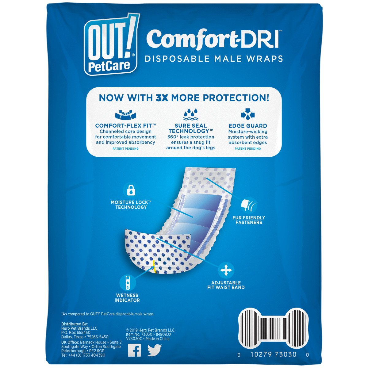 Одноразові гігієнічні підгузки-пояси для собак (кобелів) OUT! PetCare Comfort-Dri Male Wraps M/L, 10 шт.
