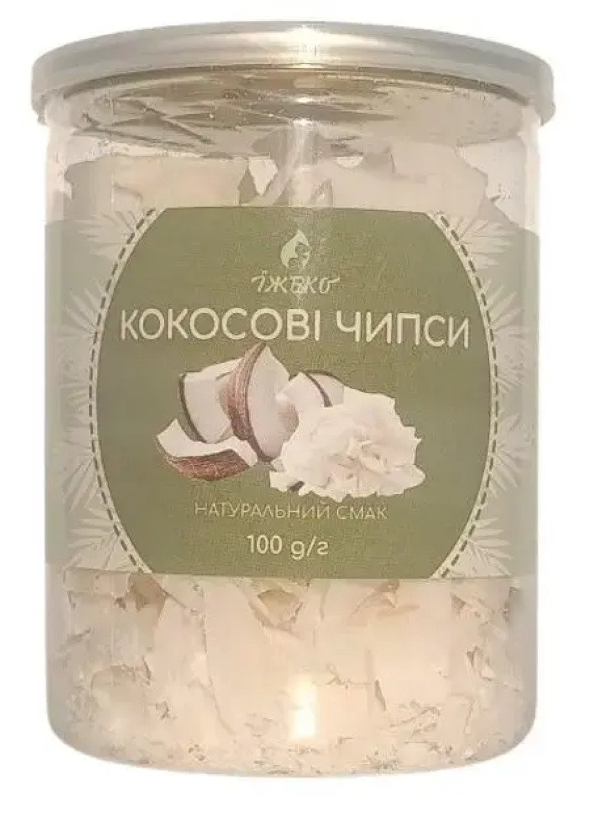 Кокосові чипси натуральні сушені Їжеко (слайси без цукру), 100 г у банці Easy Open