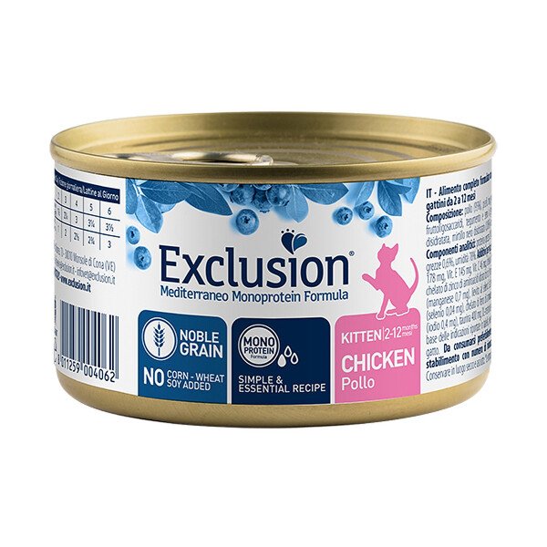 Вологий корм для кошенят Exclusion Mediterraneo Kitten Chicken, 85 г (паштет із куркою та рисом)