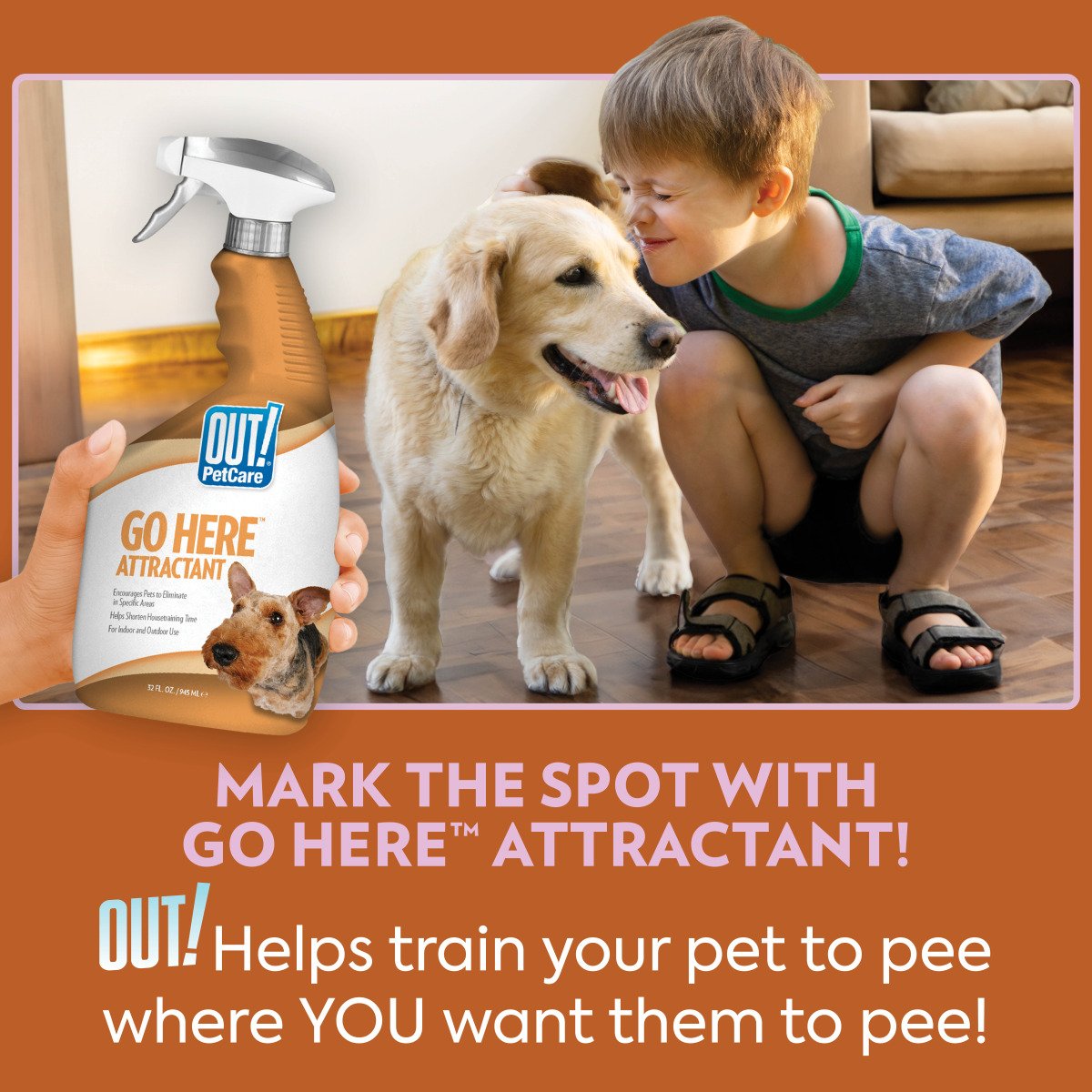 Спрей-атрактант для привчання собак до туалету OUT! PetCare Go Here Training Spray, 945 мл