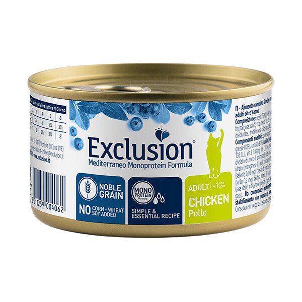 Вологий корм для дорослих котів Exclusion Mediterraneo Adult Cat Chicken, 85 г (паштет із куркою)