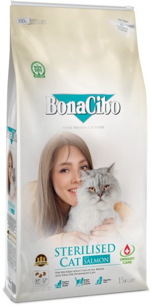 BonaCibo Adult Cat Sterilised Salmon 15 kg