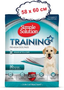 Гігієнічні 6-шарові тренувальні пелюшки для собак Simple Solution Training Premium Dog Pads з індикатором вологи, 50 шт. (58 × 60 см)