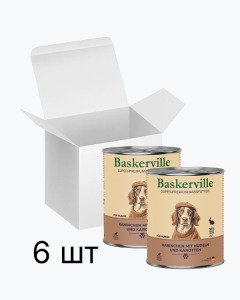 Baskerville Кролик з вермішеллю та морквою — вологий корм для собак, 6 × 800 г