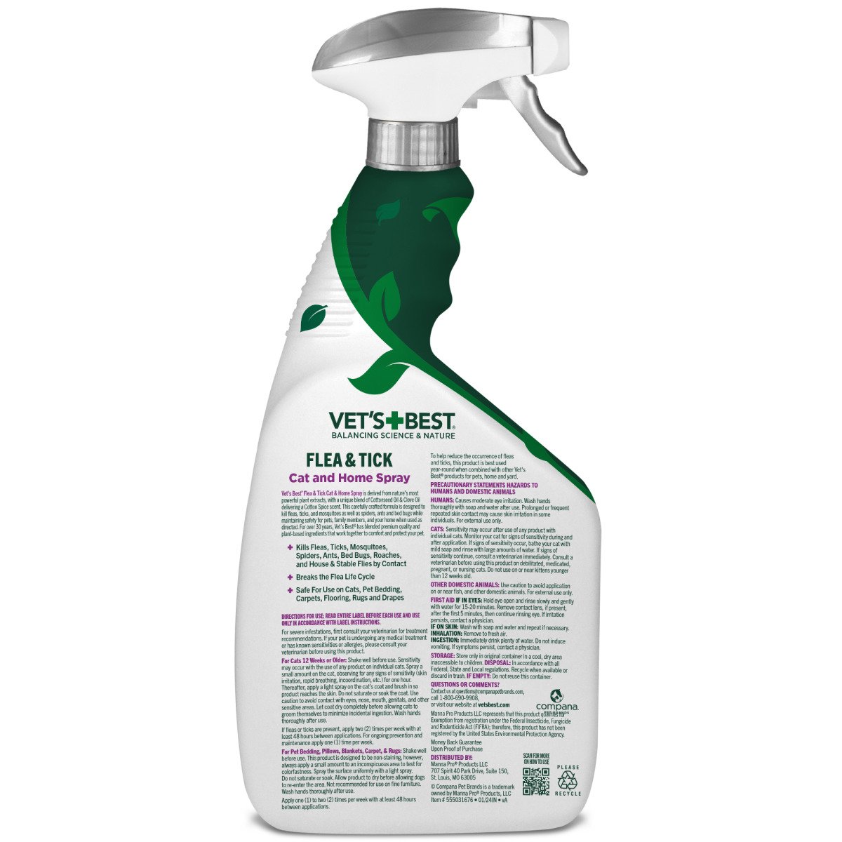 VET`S BEST Flea&Tick Home Spray for CATS Cottonspice 945 мл