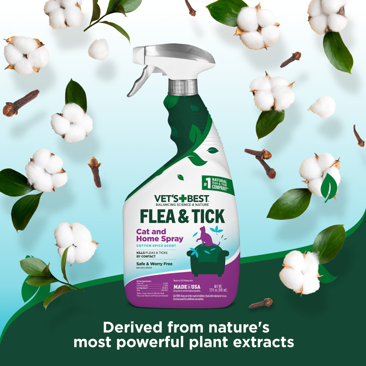 VET`S BEST Flea&Tick Home Spray for CATS Cottonspice 945 мл