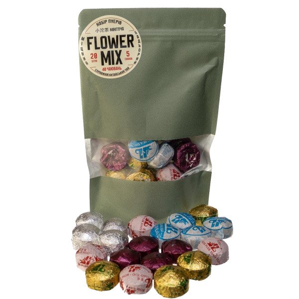 Набір Шу Пуерів «Flower Mix: Квіткова палітра» Міні-точа Сяо То, 20 шт. у дой-паку, 5 смаків