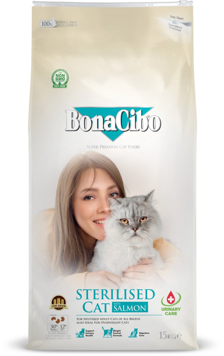 BonaCibo Adult Cat Sterilised Salmon 15 kg